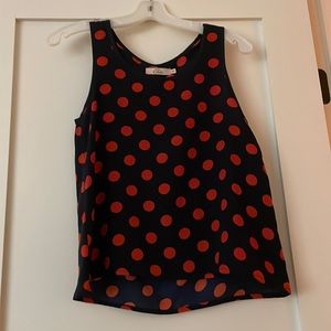 Elodie navy blue too with red polka dots, bow on back